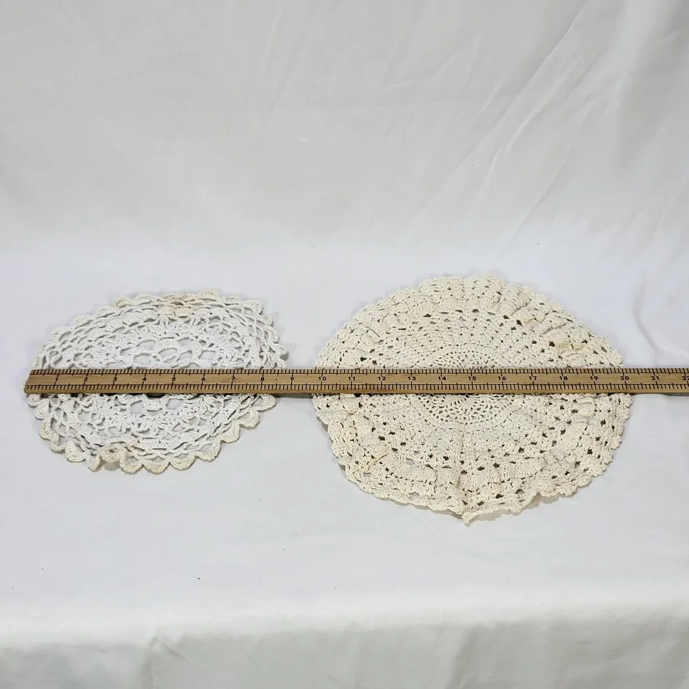 Vintage Handmade Crochet Doily Lot Lace Table Runners Cream Beige Boho 21pc
